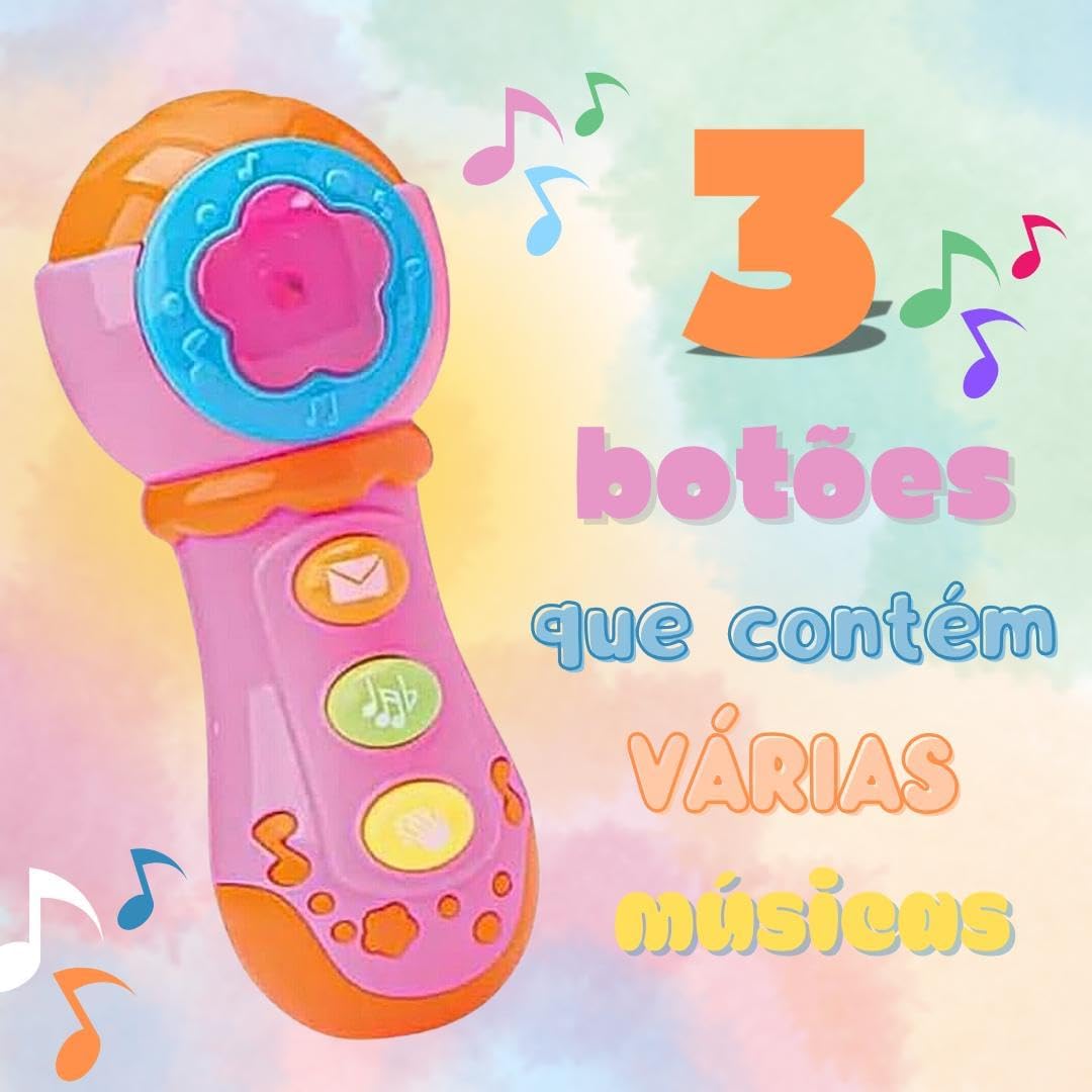 Brinquedo Microfone Musical Para Bebê Com Som E Luz (Amarelo) - Imagem 2
