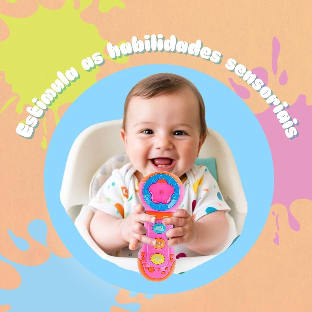 Brinquedo Microfone Musical Para Bebê Com Som E Luz (Amarelo) - Imagem 3