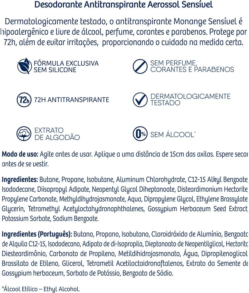 Monange Desodorante Aerossol Sem Perfume 90G - Imagem 4