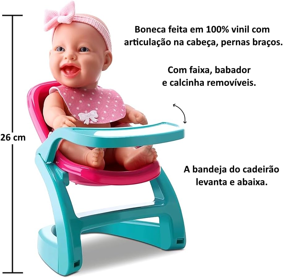 Boneca Baby Babilina Papinha Premium Com Cadeirão na Caixa - Imagem 2