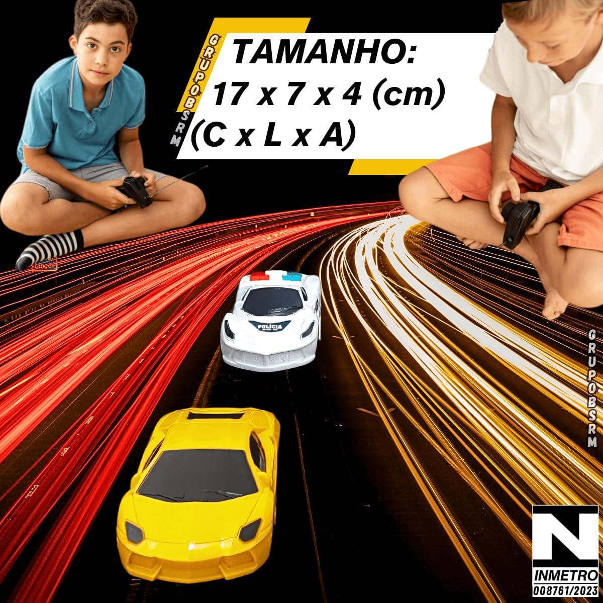 carrinho de controle remoto brinquedo menino 3 anos criança 3 anos carro de policia presente dia das crianças (Amarelo) - Imagem 3