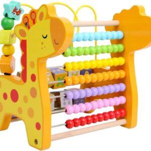 Ábaco de Madeira Infantil 7 Linhas com Contas Coloridas Brinquedo Educativo de Matemática (Girafinha Amarela)