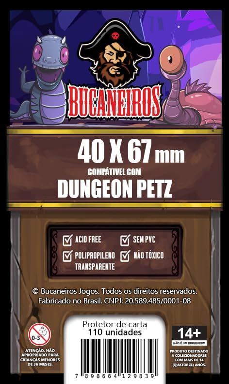 BUCANEIROS Sleeve Customizado para Dungeon Petz (40 x 67) - Protetor de Carta em PP - 110 Unidades - Polipropileno