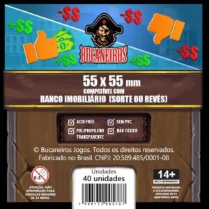 BUCANEIROS Sleeve de Cartas para Banco Imobiliário - 55mm x 55mm, 40 Unidades, Polipropileno (PP) Transparente
