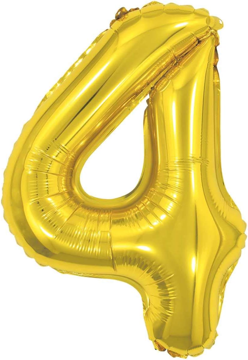 Balão Metalizado, Make +, Número 4, Dourado, 40 cm