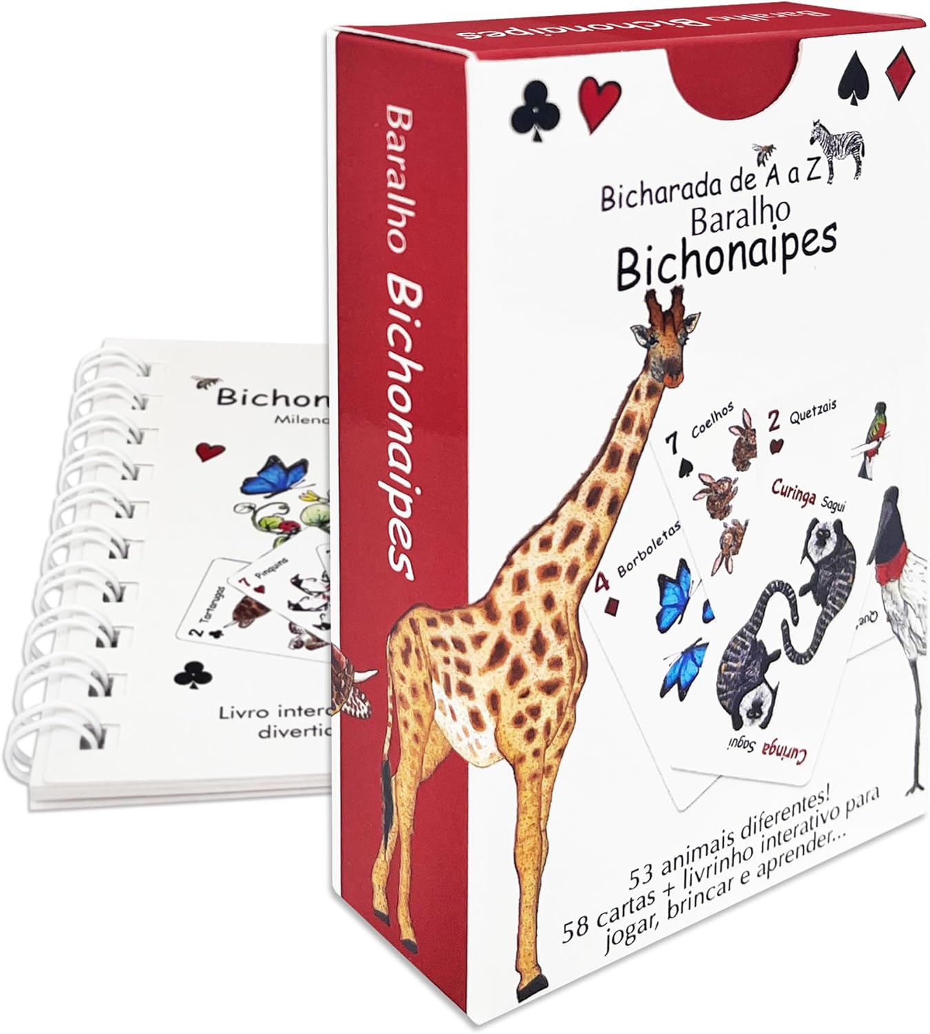 Baralho Infantil Didático com Animais da Bicharada de A a Z | Bichonaipes | Para jogar, contar e conhecer Animais | Animais separados por naipe | Para todos os jogos de cartas