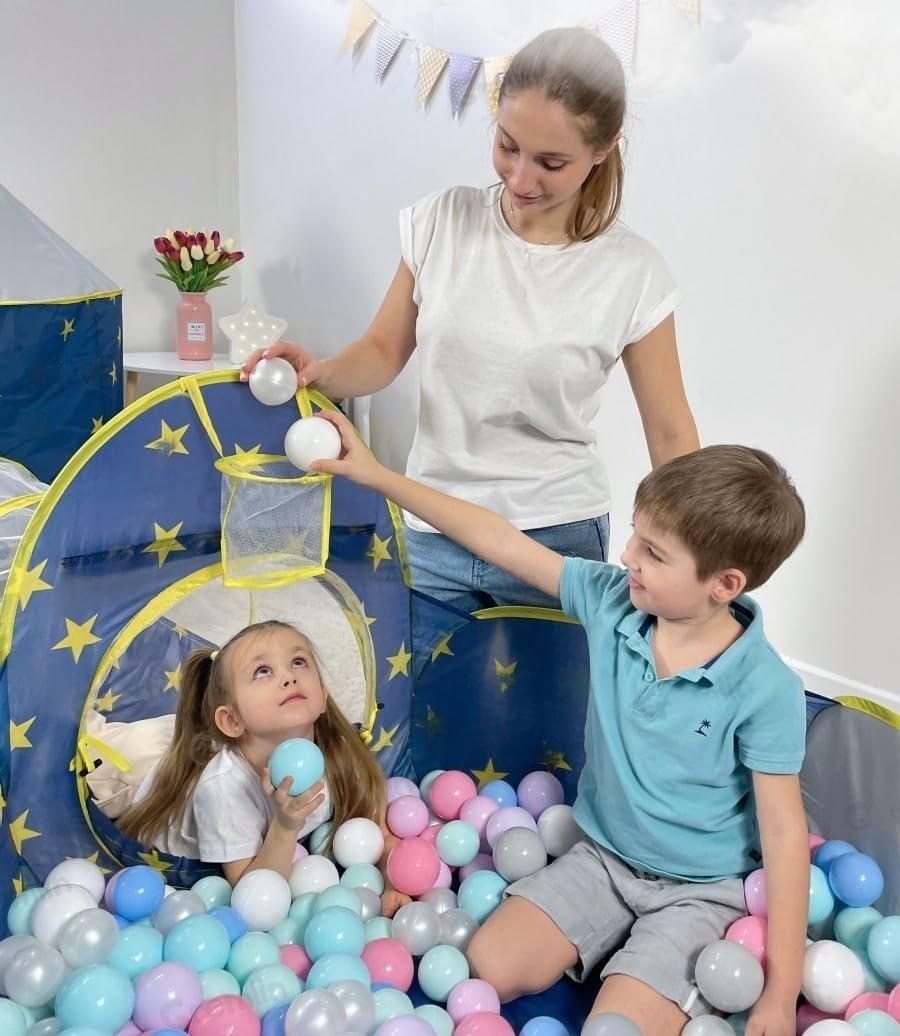 Barraca Infantil 3 Em 1 Estrela Azul Linda Toca Túnel Cesta Basquete Barraca Infantil Para Meninos E Meninas, Presente Para Meninos E Meninas, Brinquedoteca Para Casa Ao Ar Livre - Imagem 2