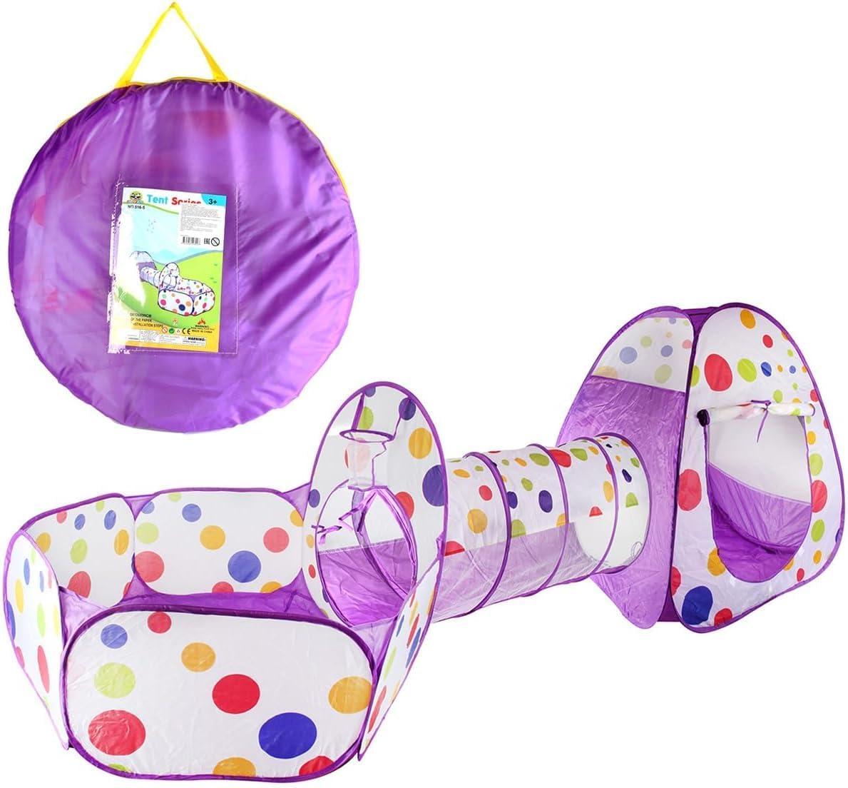 Barraca Infantil Menino Astronauta, Cabana Infantil Menino, Casinha Infantil Menina, Cabana Infantil Menina para Uso Interno e Ar Livre, 3 em 1 com Toca Túnel Cesta Basquete (Bolinha Roxa) - Imagem 2
