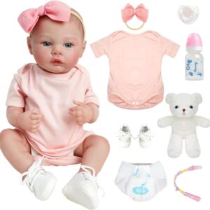 Bebê Reborn Boneca Corpo de Silicone Realista Menina Pintada Original (Laço Rosa Menina 48cm)