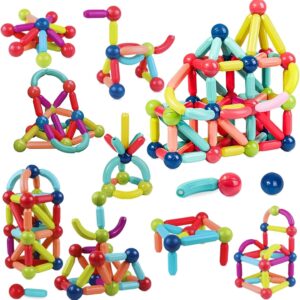Blocos Magnéticos de Montar Infantil Brinquedo Educativo Bolas e Bastões 64 Peças