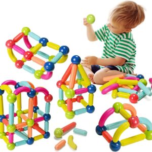 Blocos de Montar Magnéticos Construção Bolas E Bastões Brinquedo Educativo Infantil (68 Peças)