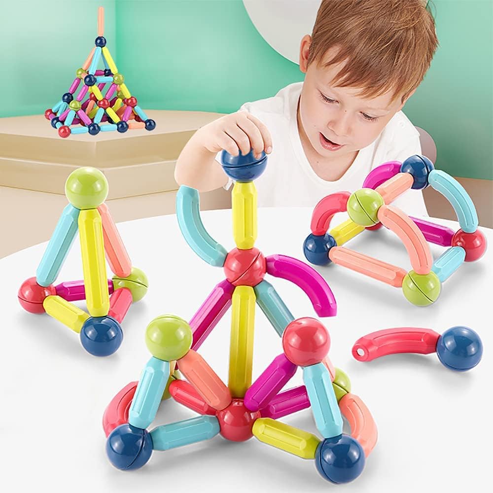 Blocos de Montar Magnéticos Construção Bolas E Bastões Brinquedo Educativo Infantil (68 Peças) - Imagem 2