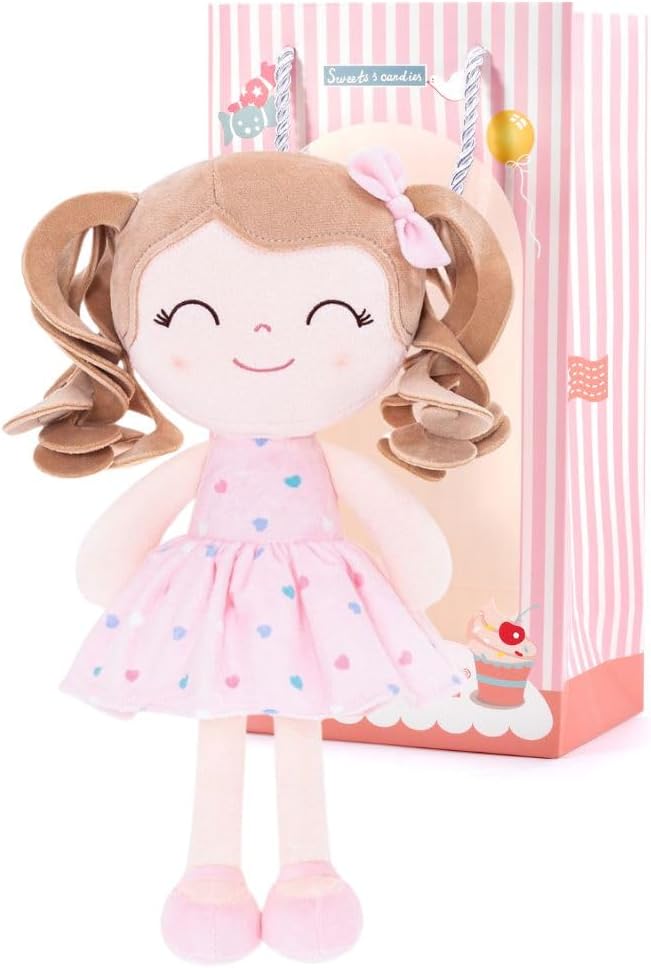 Boneca Gloveleya Spring Cachos Rosa Corações 30cm com Sacola