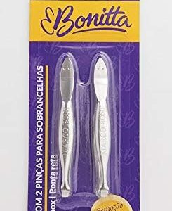 Bonitta Kit Com 2 Pinças Para Sobrancelhas Aço Inox Ponta Reta 597Bt