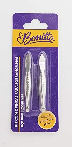 Bonitta Kit Com 2 Pinças Para Sobrancelhas Aço Inox Ponta Reta 597Bt