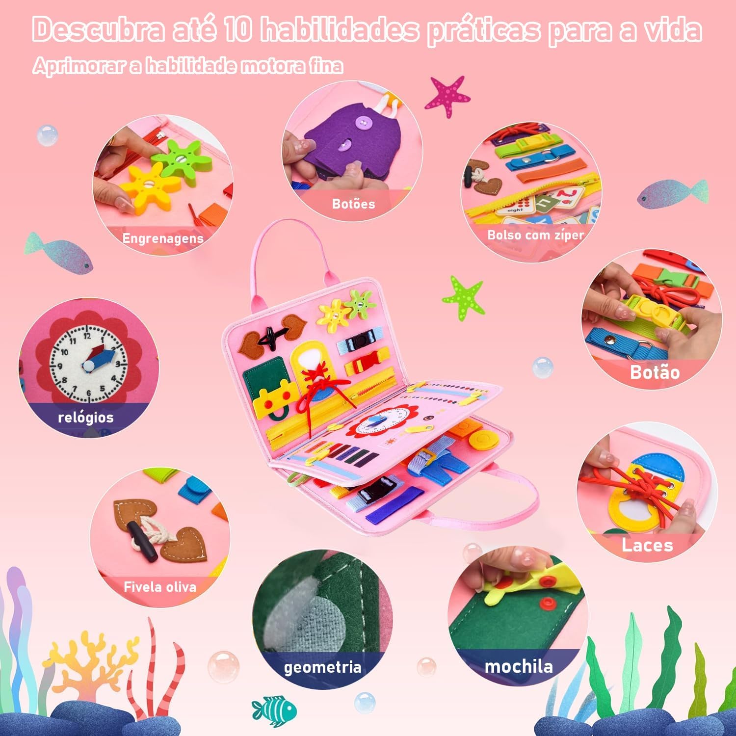 Brastoy Placa de Montessori Sensorial para Crianças Maleta Educativa Brinquedo (Rosa) - Imagem 2