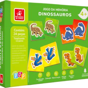 Brincadeira de Criança Jogo da Memória Infantil Madeira 24 Peças Dinossauros