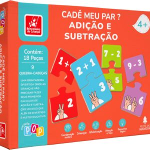 Brincadeira de Criança Quebra-Cabeça Infantil 18 Peças Madeira Cadê Meu Par? Adição e Subtração