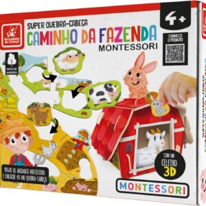 Brincadeira de Criança Super Quebra-Cabeça 3D Madeira Montessori Caminho da Fazenda