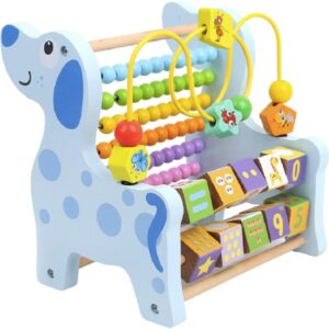 Brinquedo Abaco Montessori Infantil de Madeira, Cores Vibrantes, 22cm x 22cm x 18cm (Cachorrinho)