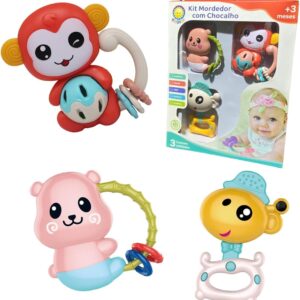 Brinquedo Bebê Kit 3 Chocalhos Infantil Mordedor Colorido Legal