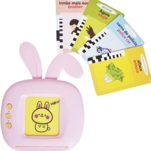 Brinquedo Card Infantil Cartão Fala Inglês Português Coelho Apraxia Autismo - Rosa