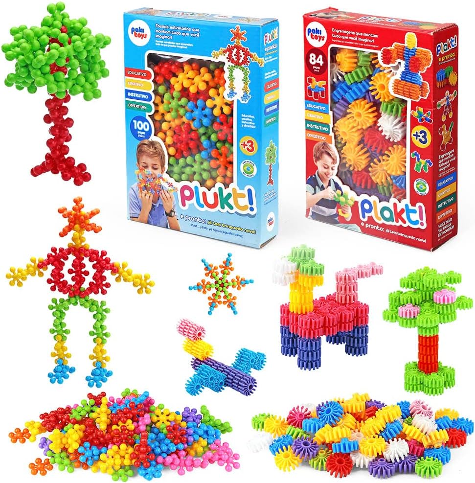 Brinquedo De Montar Encaixe Educativo Plakt Plukt Kit 184 Peças Criativo Colorido Presente Para Criança Infantil Pecinhas De Montar