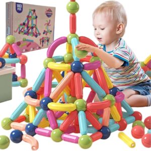 Brinquedo Educativo Infantil - (103Peças) Blocos de Montar Magnéticos com Peças e Bastões para Construção