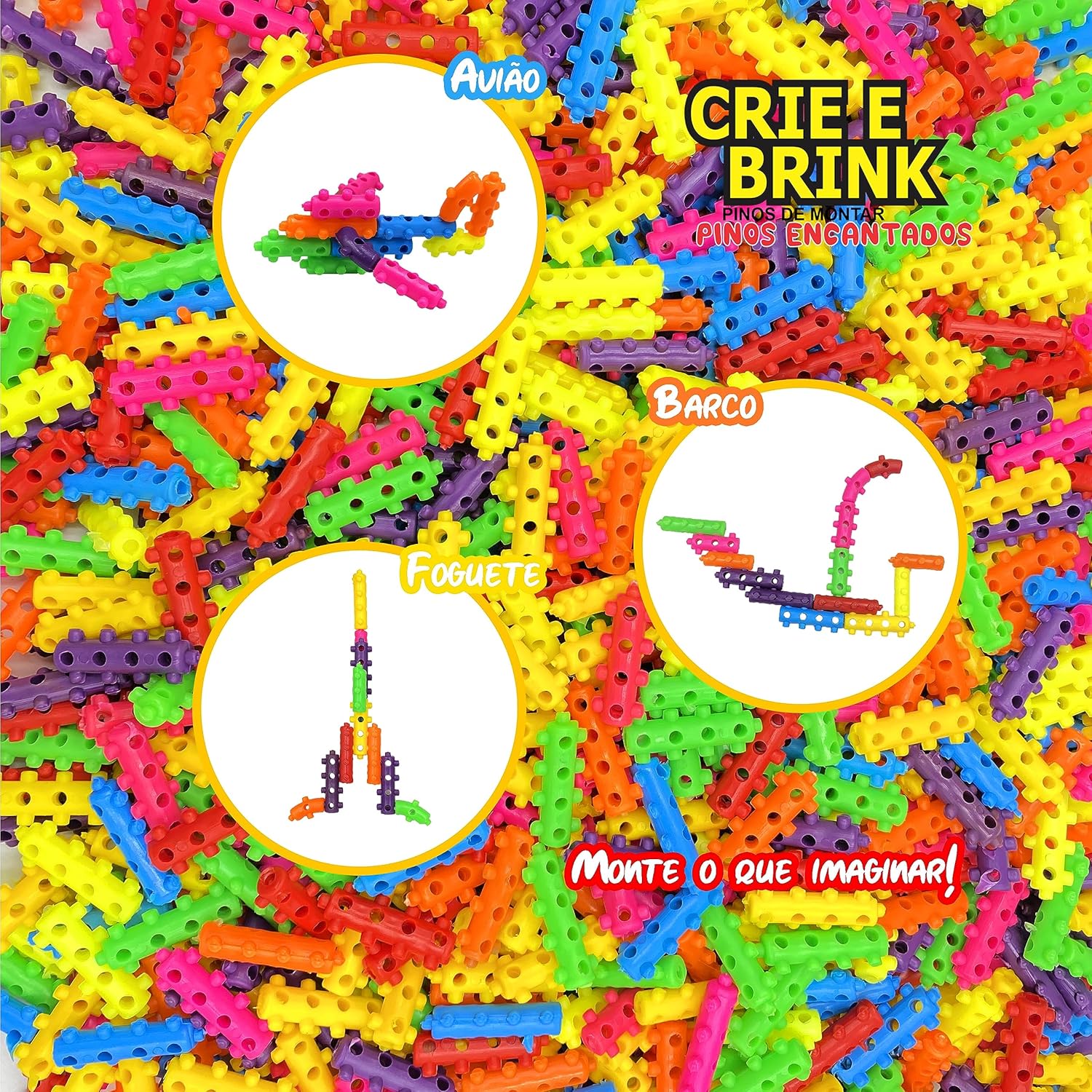 Brinquedo Educativos Pinos de Montar Coloridos Blocos 500 Peças