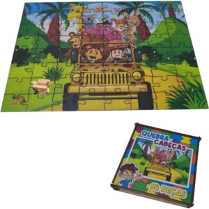 Brinquedo Pedagógico Em Madeira Estojo Quebra Cabeças Infantil 64 Peças (Estojo Safari 64 Pç)