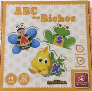 Brinquedo Pedagógico Madeira ABC dos Bichos 52 Peças Brincadeira de Criança