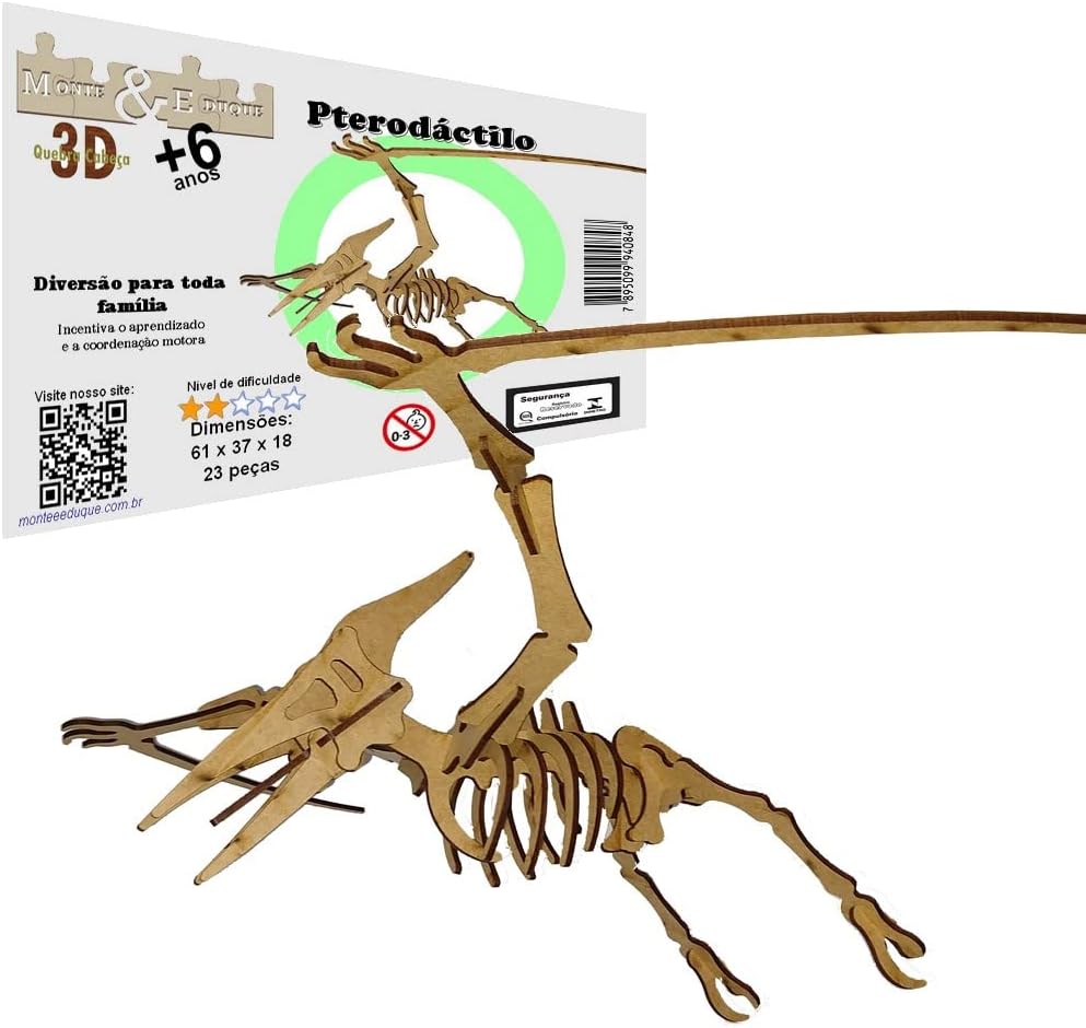 Brinquedo Quebra Cabeça 3d Dinossauro Pterodáctilo Mdf