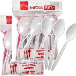 COLHER REFEIÇÃO REFORÇADA BRANCA C/100 DESCARTÁVEL MEXA BEM