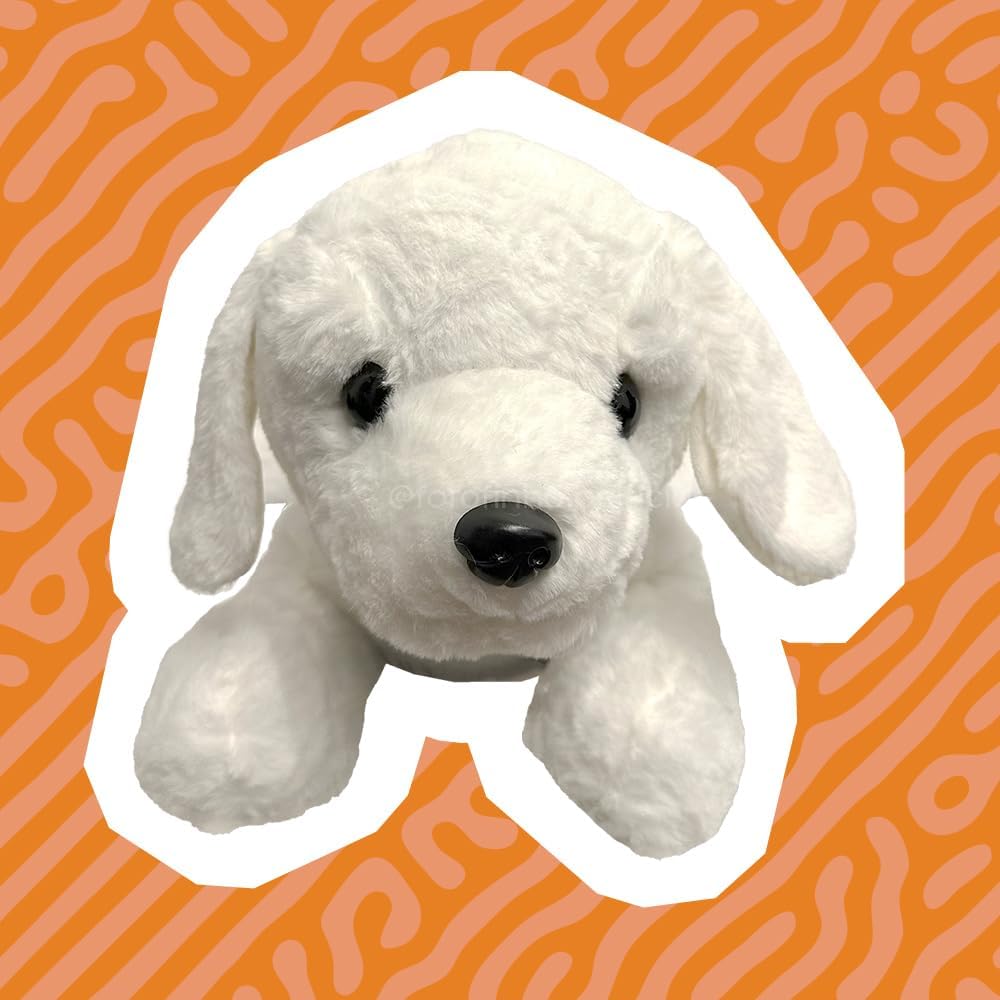 Cachorro de Pelúcia Branco Deitado Grande