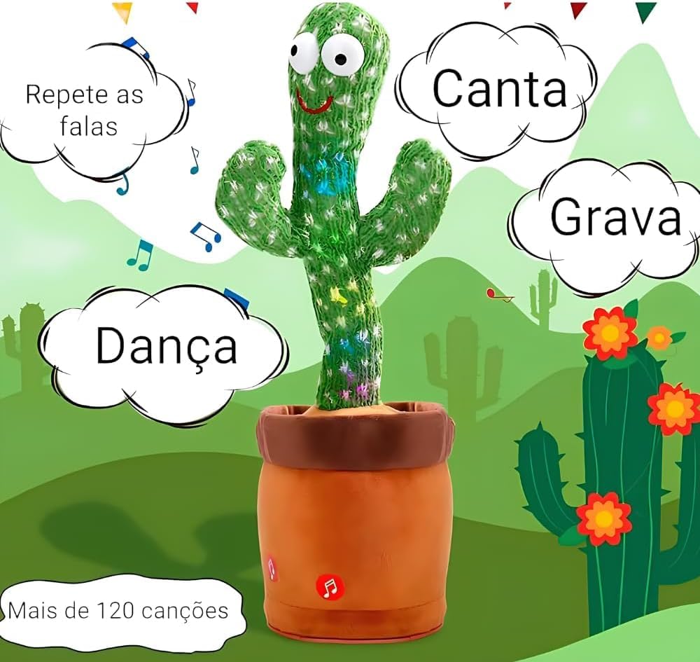Cacto Dançante e Falante Um Brinquedo Educativo e Intuitivo Que Repete Grava Pisca e Toca Músicas Ideal Para Estimular e Entreter Bebês e Crianças PREMIUM