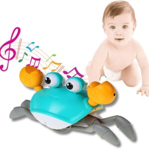 Caranguejo Fujão Brinquedo com Sensor e Interativo para Desenvolvimento Infantil Música Bebê Luzes Som Pilha (Verde)