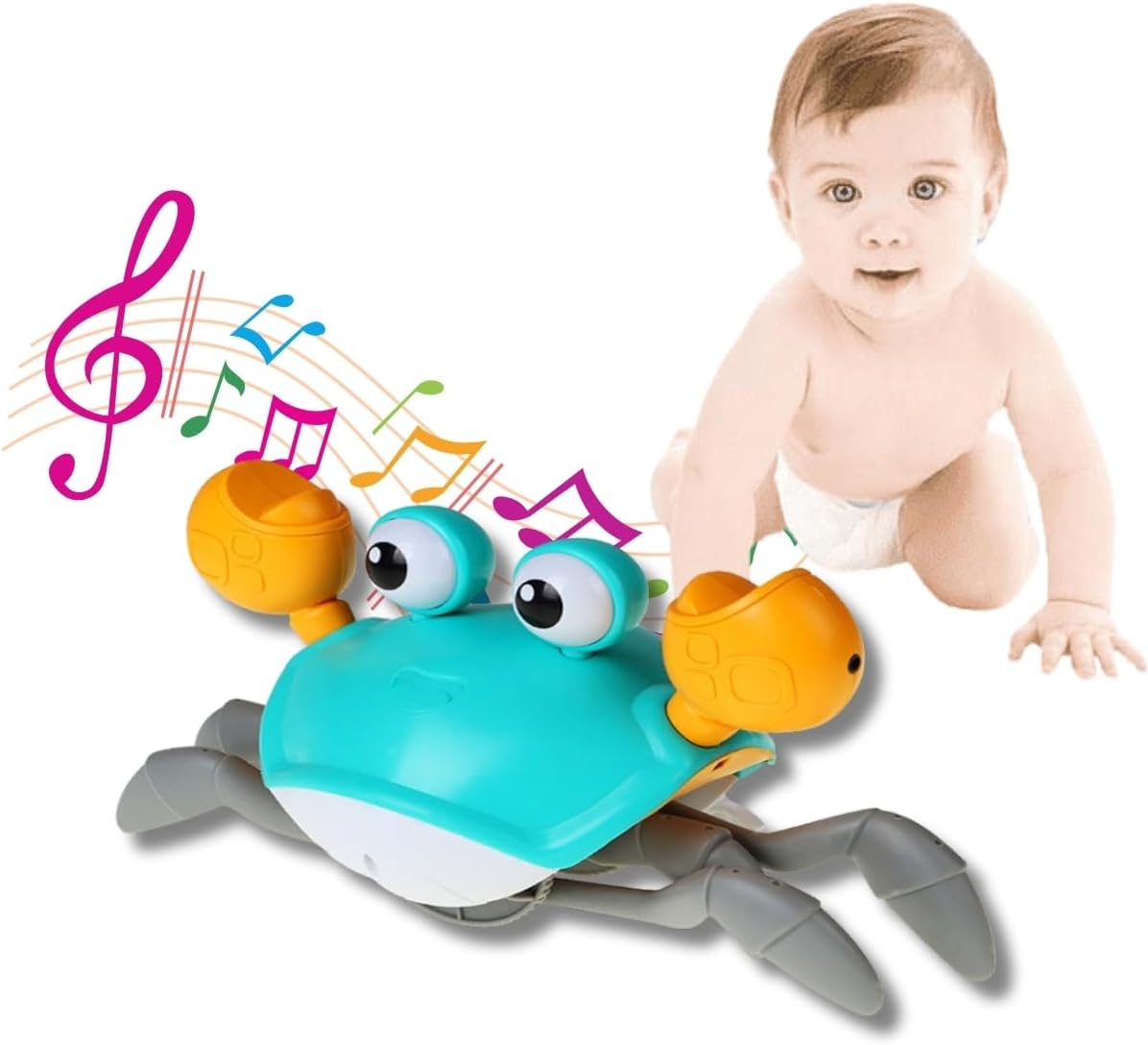 Caranguejo Fujão Brinquedo com Sensor e Interativo para Desenvolvimento Infantil Música Bebê Luzes Som Pilha (Verde)