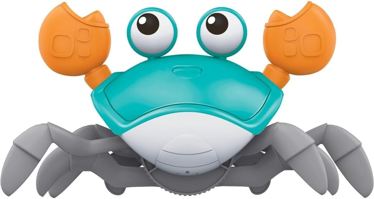 Caranguejo Fujão Recarregável - Brinquedo com Música, Luzes e Sensores que Anda e Desvia de Obstáculos - Estimula o Desenvolvimento do seu Bebê - Linha Premium
