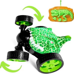 Carrinho de Controle Infantil de Dinossauro com Luz Resistente Gira 360º Stunt Car Carro Maluco para Crianças Formato de Dino Recarregável