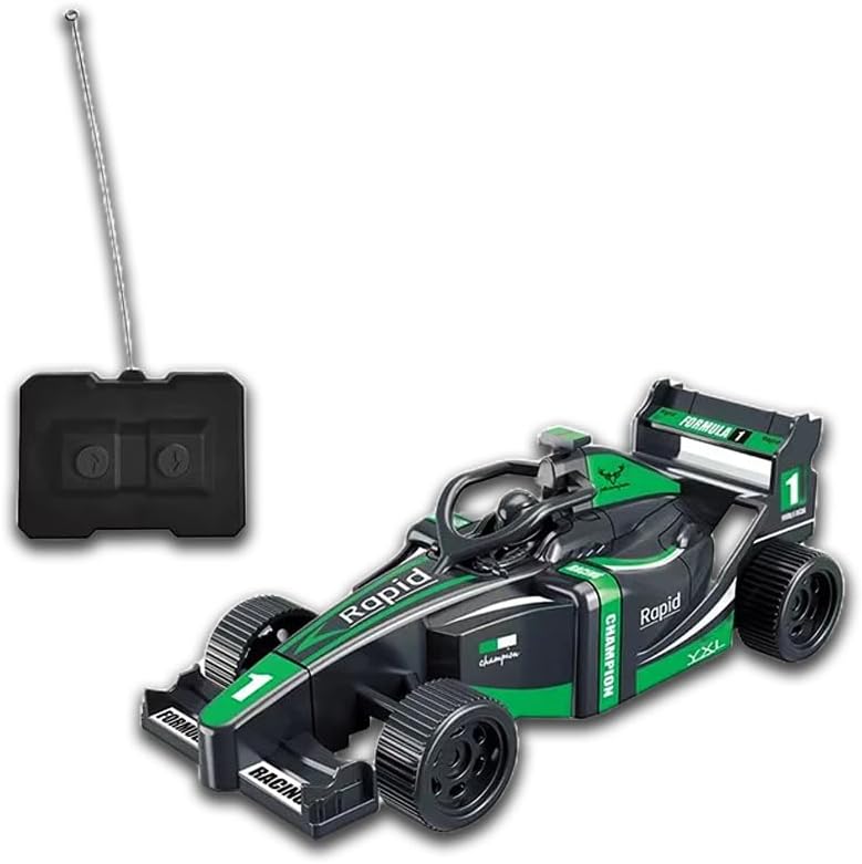 Carrinho de controle remoto F1, controle o movimento com perfeição, sem fio, energizado por pilha, 15 CM de comprimento (Preto com Verde)