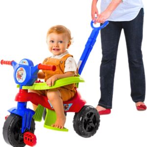 Carrinho de passeio infantil andador bebe didatico de empurrar com pedal haste proteção removivel totoka motoca menina menino velocipede triciclo brinquedo de atividades (Vermelho)