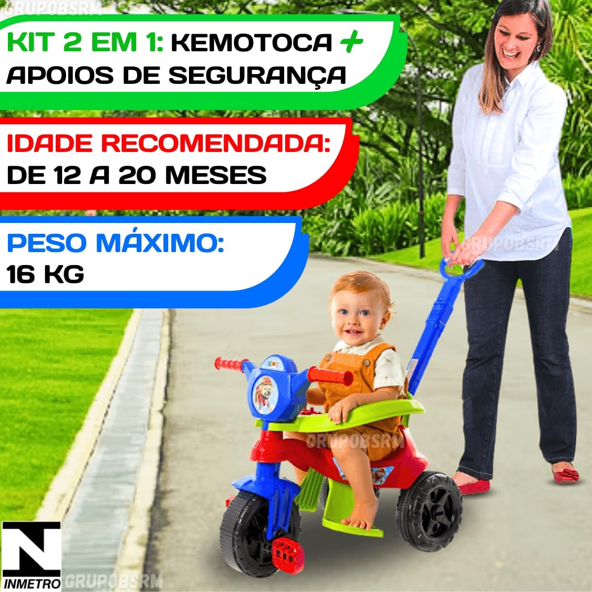Carrinho de passeio infantil andador bebe didatico de empurrar com pedal haste proteção removivel totoka motoca menina menino velocipede triciclo brinquedo de atividades (Vermelho) - Imagem 2
