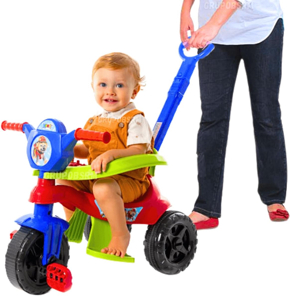 Carrinho de passeio infantil andador bebe didatico de empurrar com pedal haste proteção removivel totoka motoca menina menino velocipede triciclo brinquedo de atividades (Vermelho)