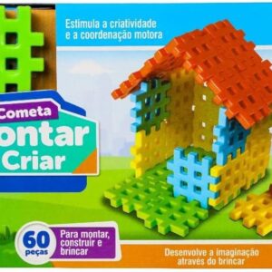Cometa Brinquedos, Brinquedo Educativo, Blocos Montar e Criar, com 60 peças, Colorido