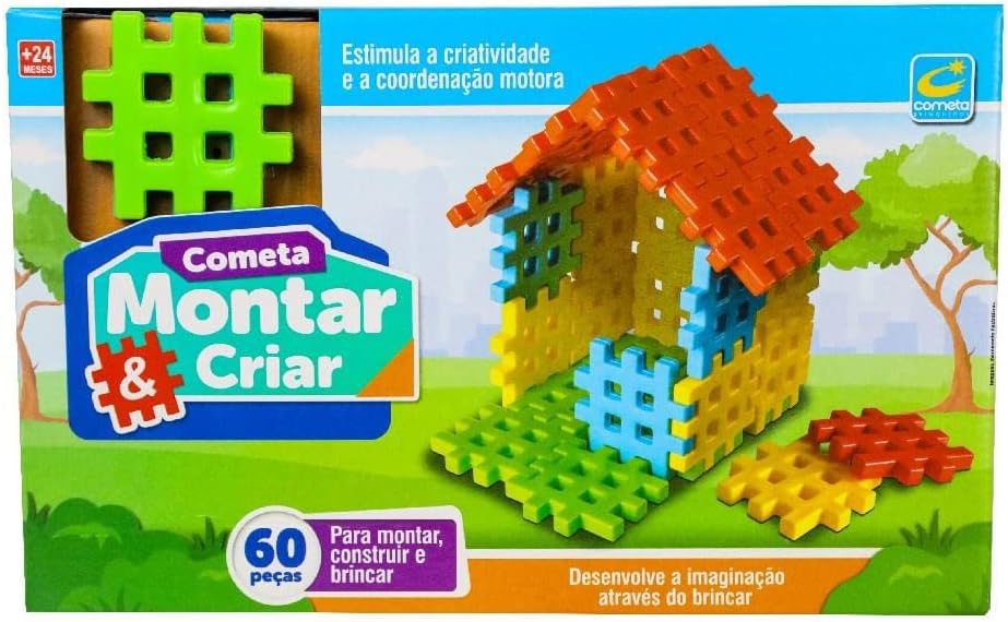 Cometa Brinquedos, Brinquedo Educativo, Blocos Montar e Criar, com 60 peças, Colorido