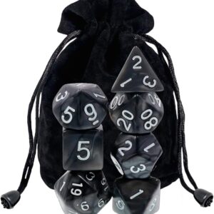 Conjunto Dados de RPG Black Pearl Dice Com 7 dados Perolados com Dice bag Pequena Preta