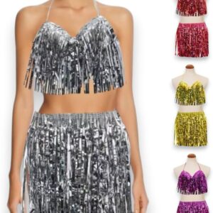 Conjunto Saia Top Cropped Carnaval Fantasia Metalizado Festa Brilho