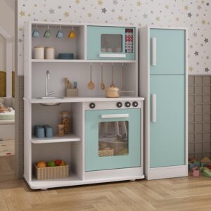 Cozinha Infantil Com Geladeira Armario de Brinquedo em Mdf Para Crianças (Menta)