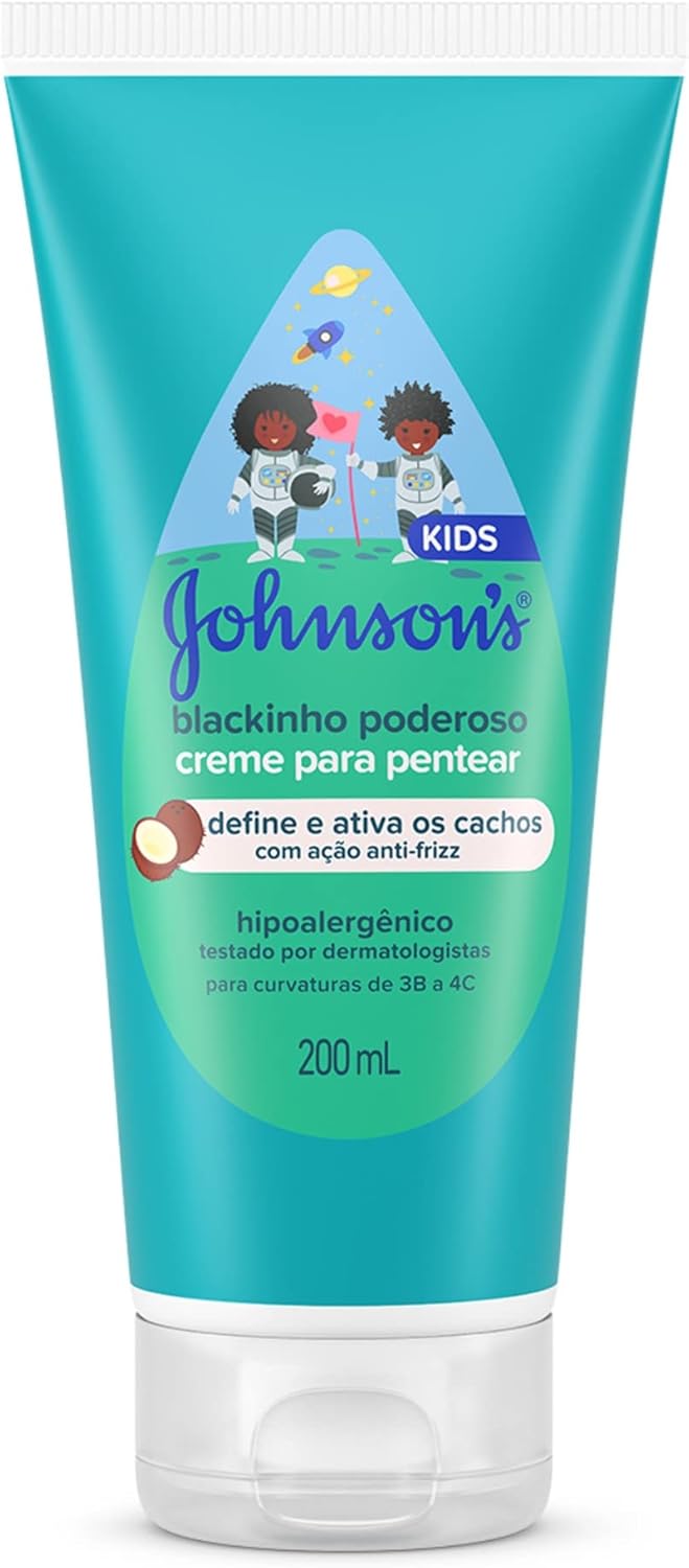 Johnson's Baby Creme Para Pentear Infantil Para Cabelos Crespos Blackinho Poderoso, 200ml