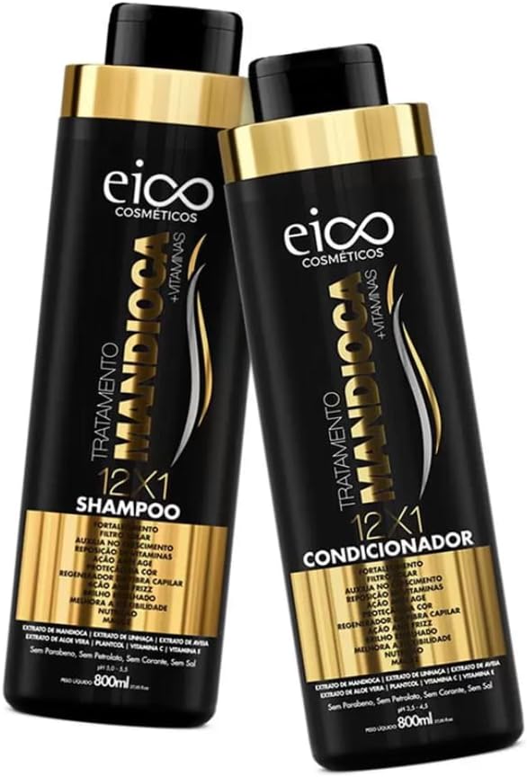Kit Shampoo+Condicionador Eico Forca 12X1 Mandioca 800Ml